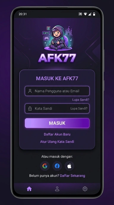 Tampilan halaman login afk77