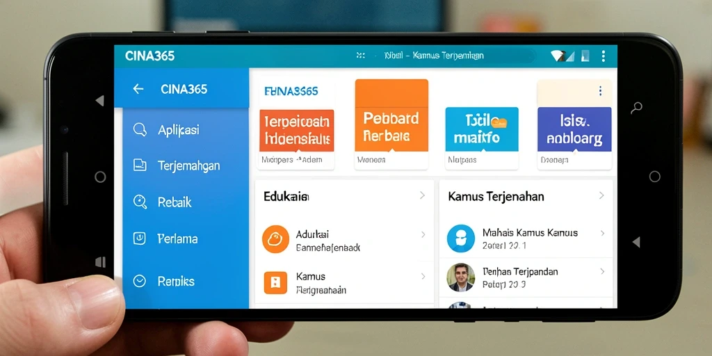 Tampilan antarmuka intuitif CINA365 untuk fungsi Kamus Terjemahan.