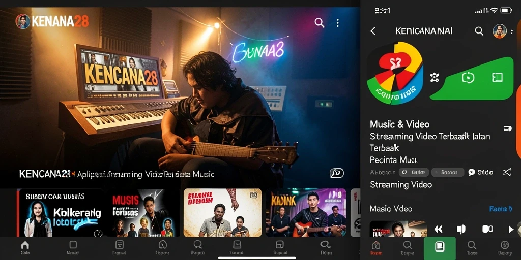 Antarmuka pengguna KENCANA28 saat streaming video musik.